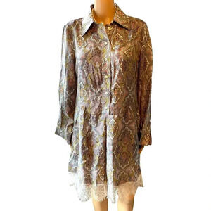 Miss June 100% Silk Floral Casual Button Up Mid Length Dress Women Size 3/S